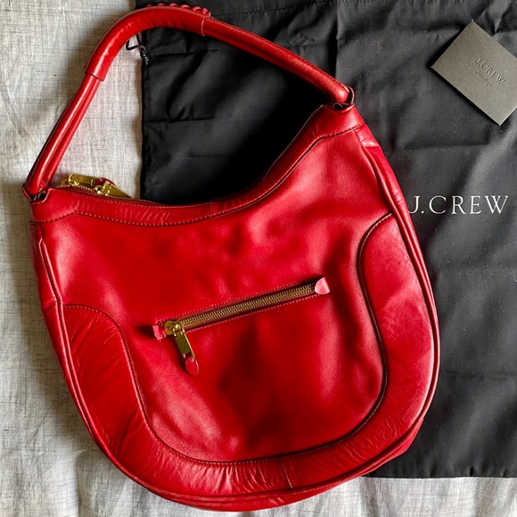 J. Crew red leather hobo handbag with brass hardware and dust bag. - Picture 13 of 13
